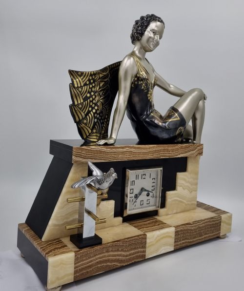 ART DECO FIGURAL CLOCK SET FEMME MODERNE BY BALLESTE - ADDITIONAL PHOTO 3