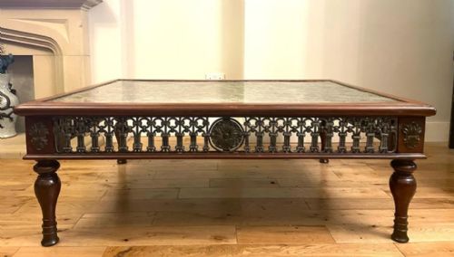 FRENCH MARBLE AND WALNUT COFFEE TABLE C 1930S - ADDITIONAL PHOTO 1