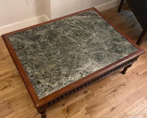 FRENCH MARBLE AND WALNUT COFFEE TABLE C 1930S - ADDITIONAL PHOTO 3