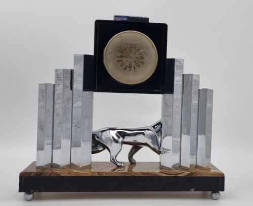 ART DECO CLOCK SET WITH BRONZE PANTHER BY DECOUX - ADDITIONAL PHOTO 6