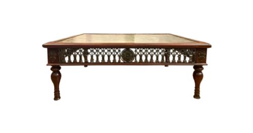 french marble and walnut coffee table c 1930s - CATEGORY: ANTIQUE TABLES - DATED 1930