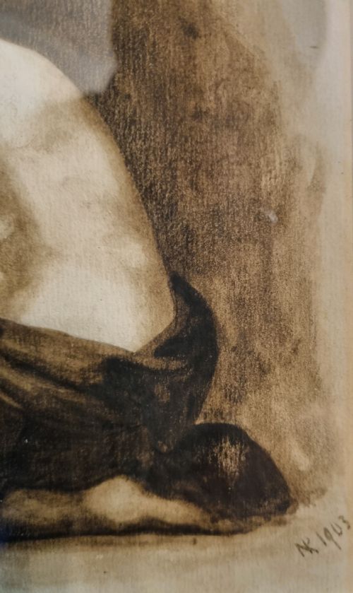 PRERAPHAELITE WATERCOLOUR SEMINUDE PAINTING - ADDITIONAL PHOTO 3