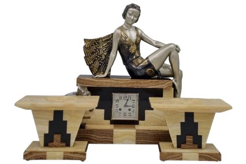 art deco figural clock set femme moderne by balleste - CATEGORY: ANTIQUE CLOCKS - DATED 1920