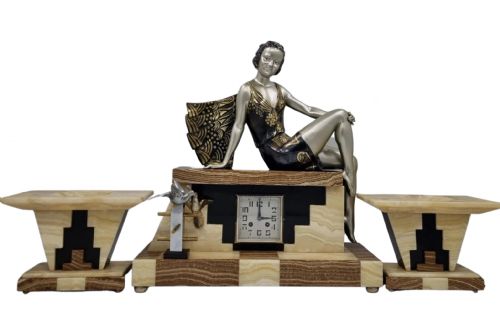 ART DECO FIGURAL CLOCK SET FEMME MODERNE BY BALLESTE - ADDITIONAL PHOTO 17