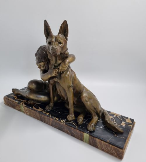 ART DECO SCULPTURE CHILD WITH A DOG BY GODARD C1930 - ADDITIONAL PHOTO 3