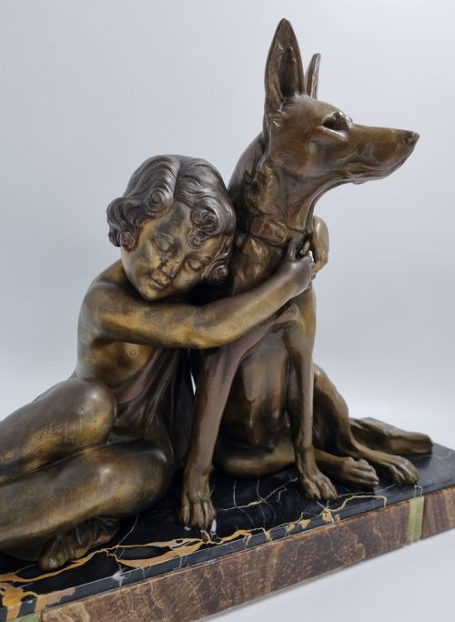 ART DECO SCULPTURE CHILD WITH A DOG BY GODARD C1930 - ADDITIONAL PHOTO 4