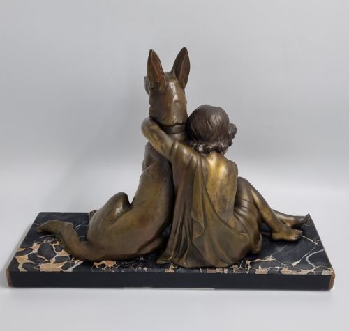 ART DECO SCULPTURE CHILD WITH A DOG BY GODARD C1930 - ADDITIONAL PHOTO 7