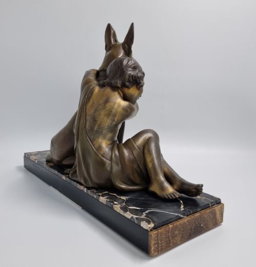 ART DECO SCULPTURE CHILD WITH A DOG BY GODARD C1930 - ADDITIONAL PHOTO 8