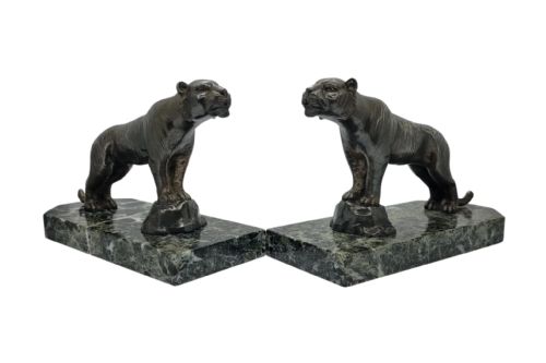 art deco figural bookends pair of tigers by h moreau - CATEGORY: ANTIQUE MISCELLANEOUS - DATED 1920
