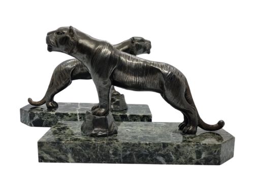 ART DECO FIGURAL BOOKENDS PAIR OF TIGERS BY H MOREAU - ADDITIONAL PHOTO 1