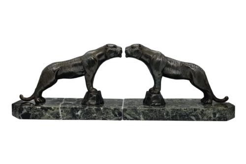 ART DECO FIGURAL BOOKENDS PAIR OF TIGERS BY H MOREAU - ADDITIONAL PHOTO 3