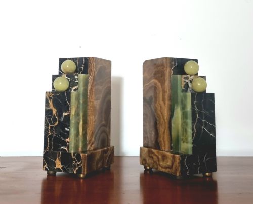 ART DECO CLOCK SET OF CUBIST DESIGN WITH BRONZE LADY CIRCA 1930 - ADDITIONAL PHOTO 1