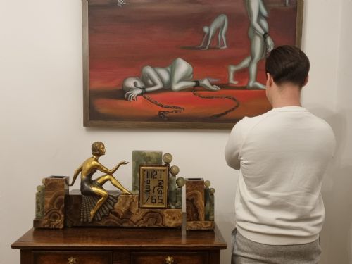 ART DECO CLOCK SET OF CUBIST DESIGN WITH BRONZE LADY CIRCA 1930 - ADDITIONAL PHOTO 5