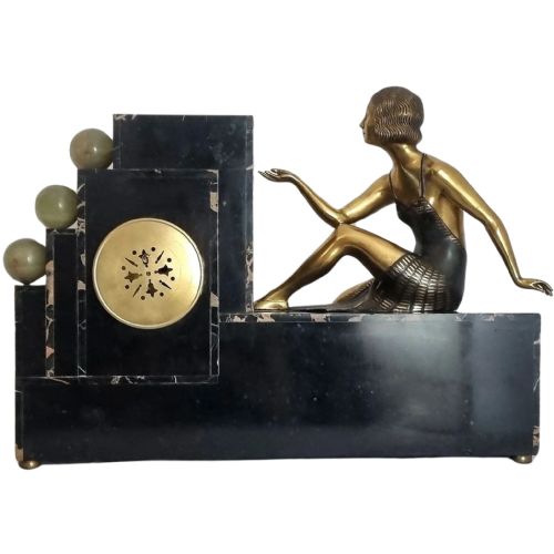 ART DECO CLOCK SET OF CUBIST DESIGN WITH BRONZE LADY CIRCA 1930 - ADDITIONAL PHOTO 8