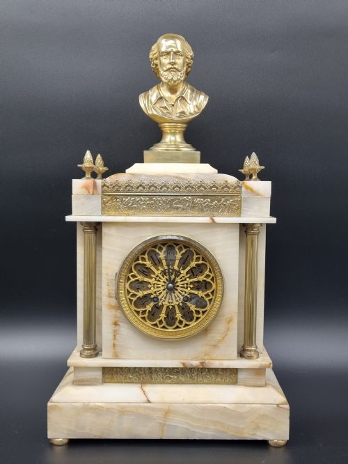 19TH CENTURY ONYX AND BRONZE MANTEL CLOCK WITH WILLIAM SHAKESPEARE - ADDITIONAL PHOTO 9