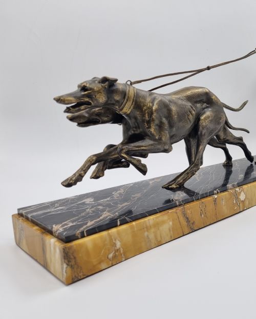 ART DECO SCULPTURE YOUNG GIRL RUNNING WITH GREYHOUNDS SIGNED GEO MAXIM - ADDITIONAL PHOTO 12