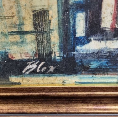 1950S OIL ON BOARD PAINTING INDUSTRIAL CONSTRUCTIVIST FACTORY SCENE SIGNED - ADDITIONAL PHOTO 7