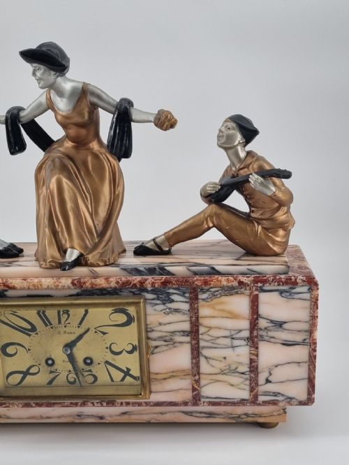 ART DECO FIGURAL MANTEL CLOCK PIERROT AND COLUMBINE BY SEGA - ADDITIONAL PHOTO 3
