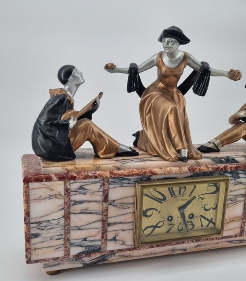 ART DECO FIGURAL MANTEL CLOCK PIERROT AND COLUMBINE BY SEGA - ADDITIONAL PHOTO 5