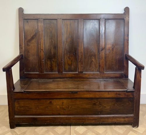 18th-century Oak and Ash Box Settle