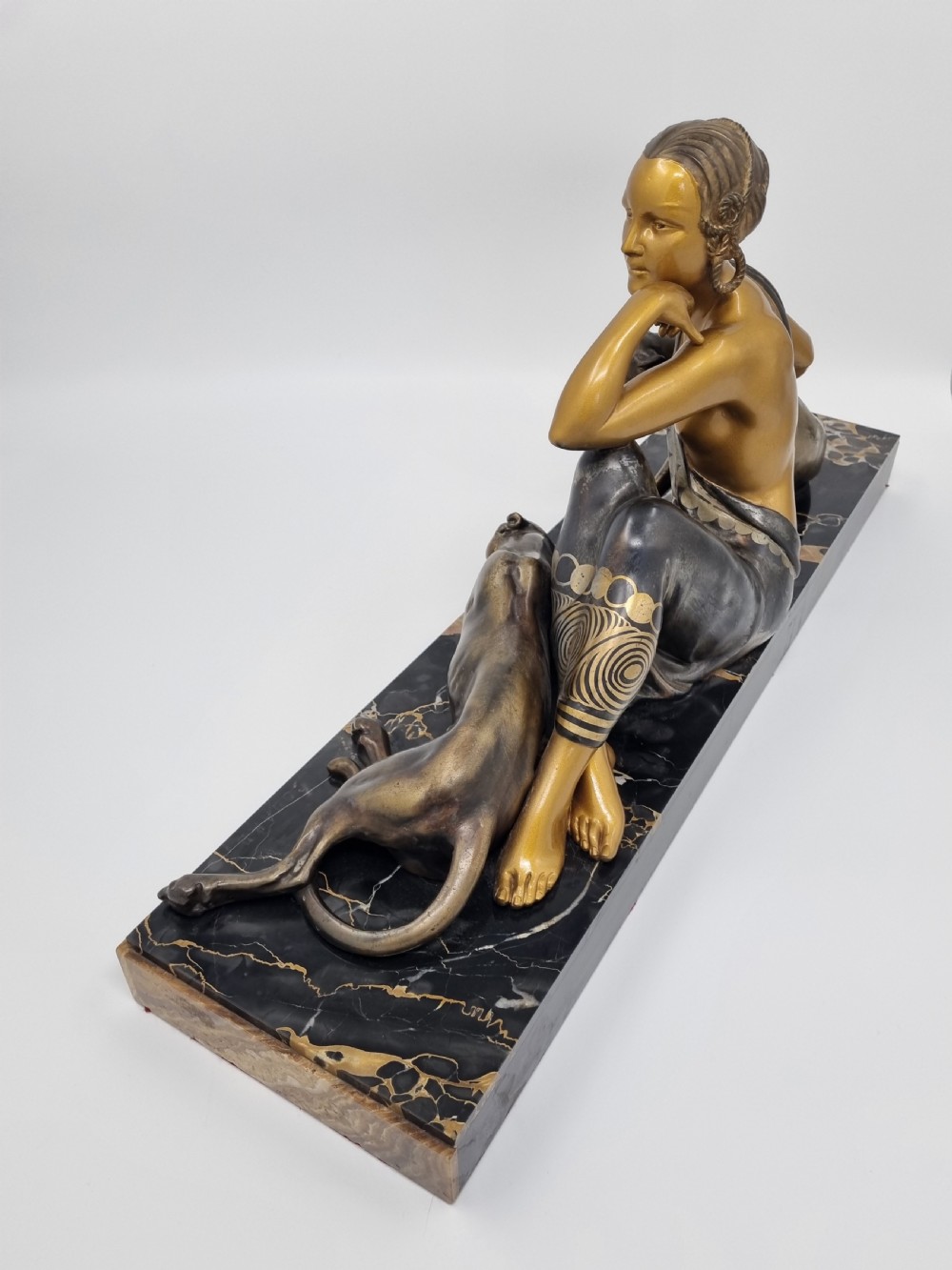 Art Deco Sculpture Nude Lady with Two Panthers by Godard  View VII