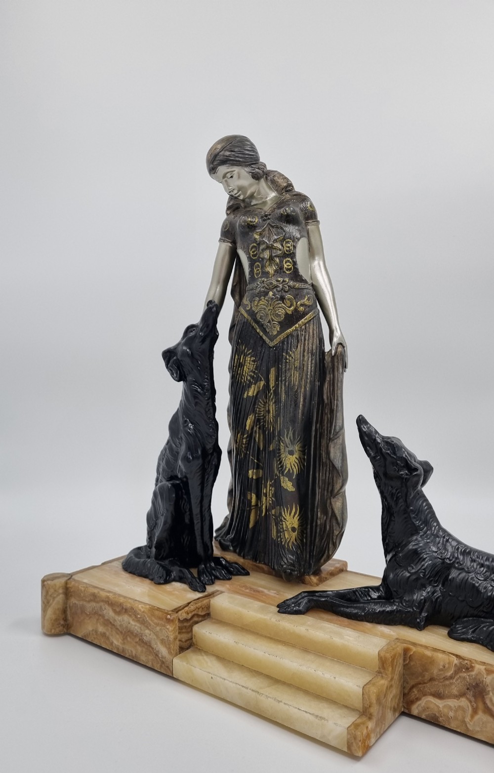 Art Deco Sculpture Lady and Borzoi by Van de Voorde  View III