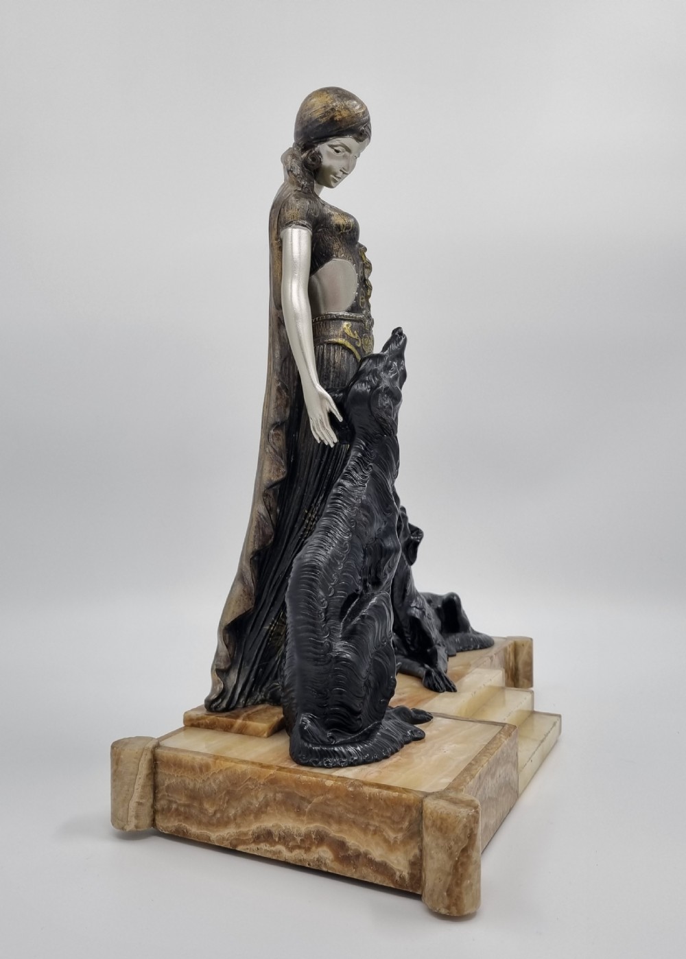 Art Deco Sculpture Lady and Borzoi by Van de Voorde  View VI