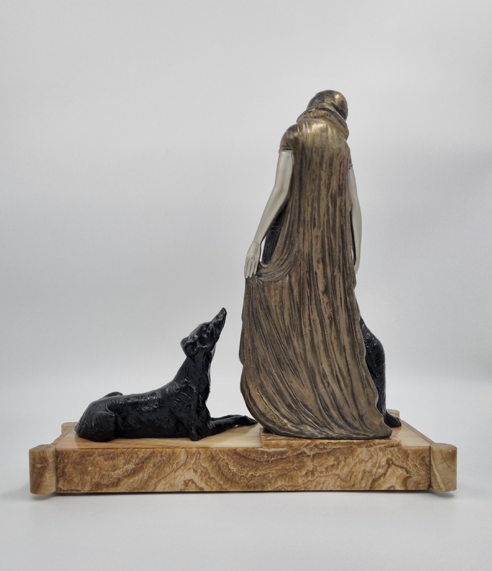 Art Deco Sculpture Lady and Borzoi by Van de Voorde  View VIII