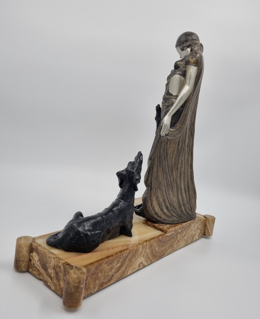 Art Deco Sculpture Lady and Borzoi by Van de Voorde  View IX