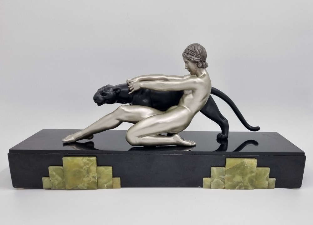 Art Deco Sculpture Nude Lady With Panther By Ouline