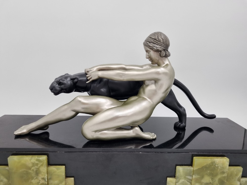 Art Deco Sculpture Nude Lady With Panther By Ouline View II