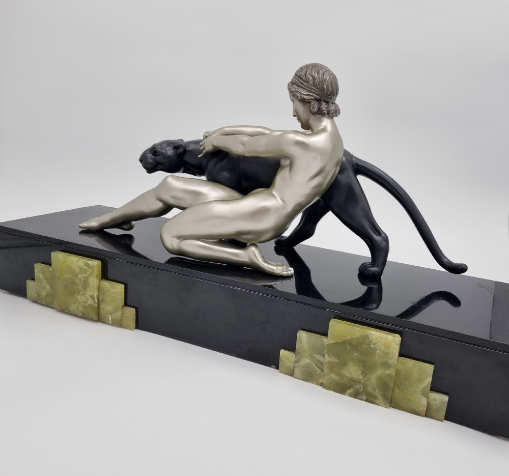 Art Deco Sculpture Nude Lady With Panther By Ouline View IV