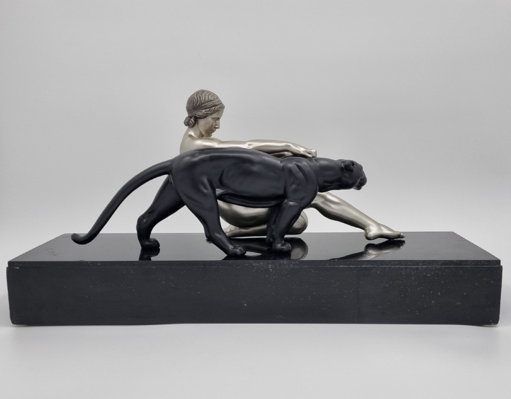 Art Deco Sculpture Nude Lady With Panther By Ouline View VI