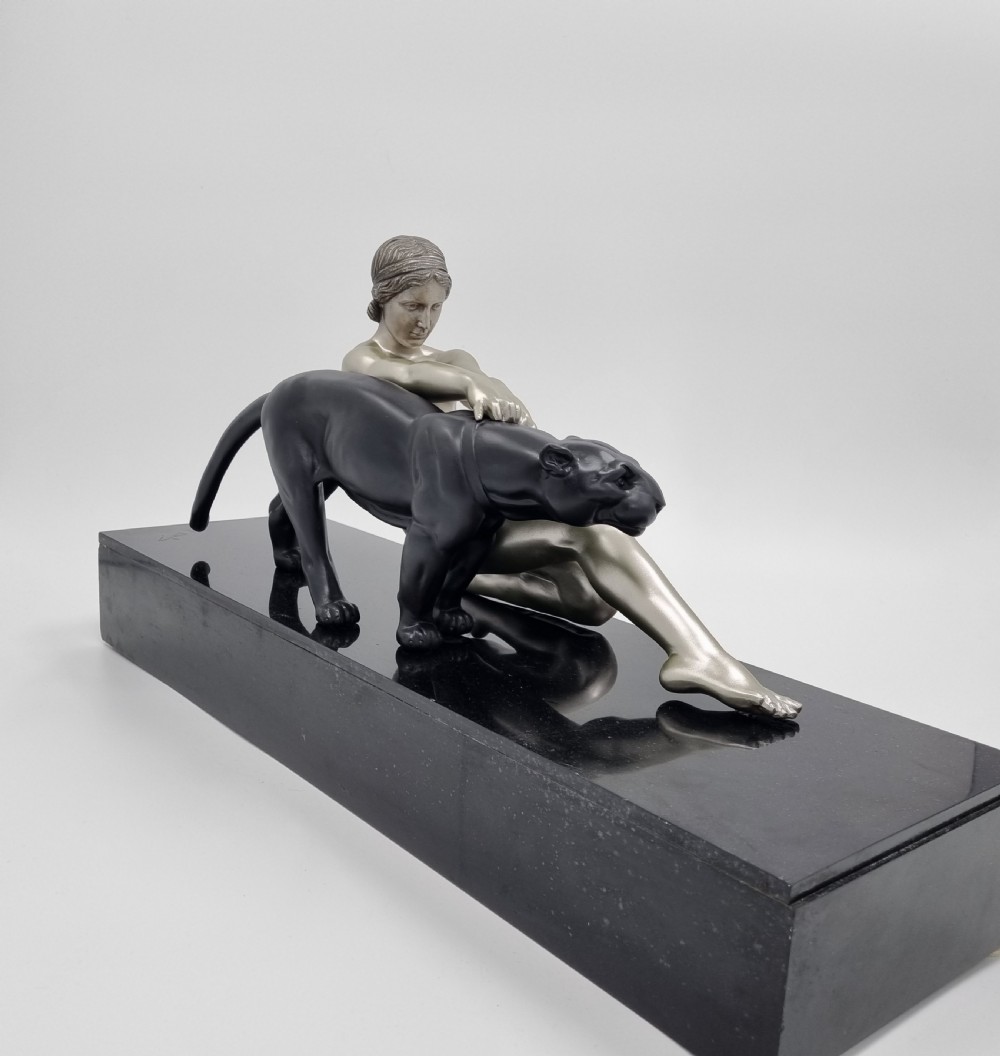 Art Deco Sculpture Nude Lady With Panther By Ouline View VII