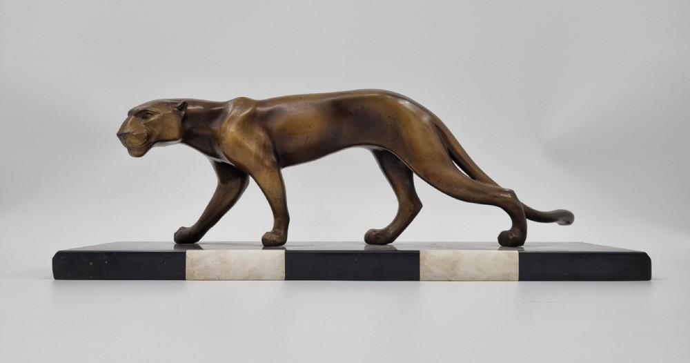 Art Deco Panther Spelter Statue by M. Font 