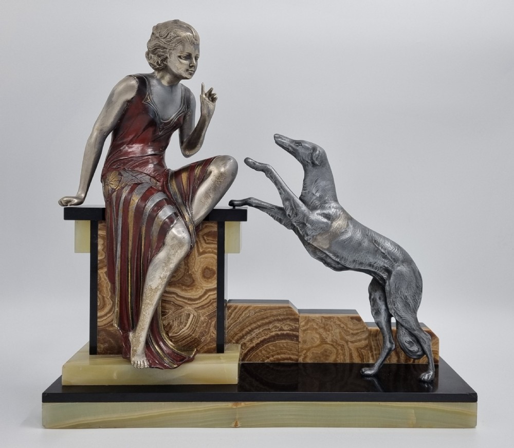 Art Deco Sculpture Lady with Dog 