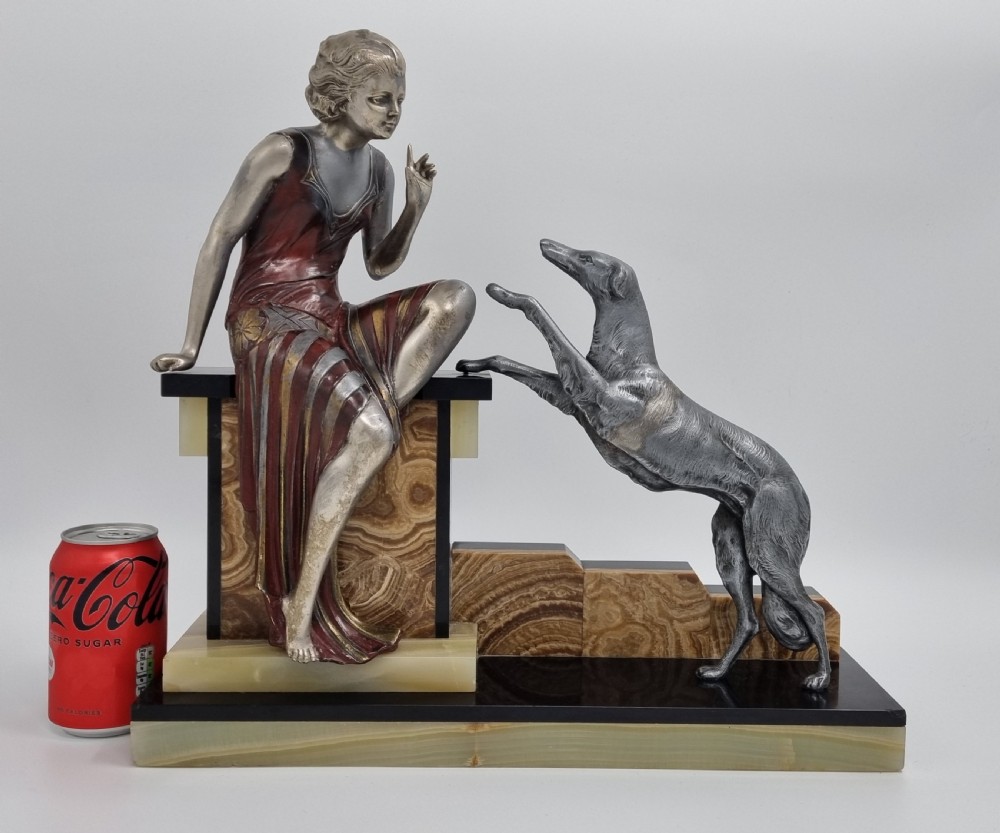 Art Deco Sculpture Lady with Dog 