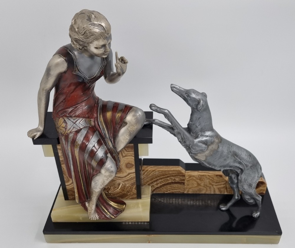 Art Deco Sculpture Lady with Dog 