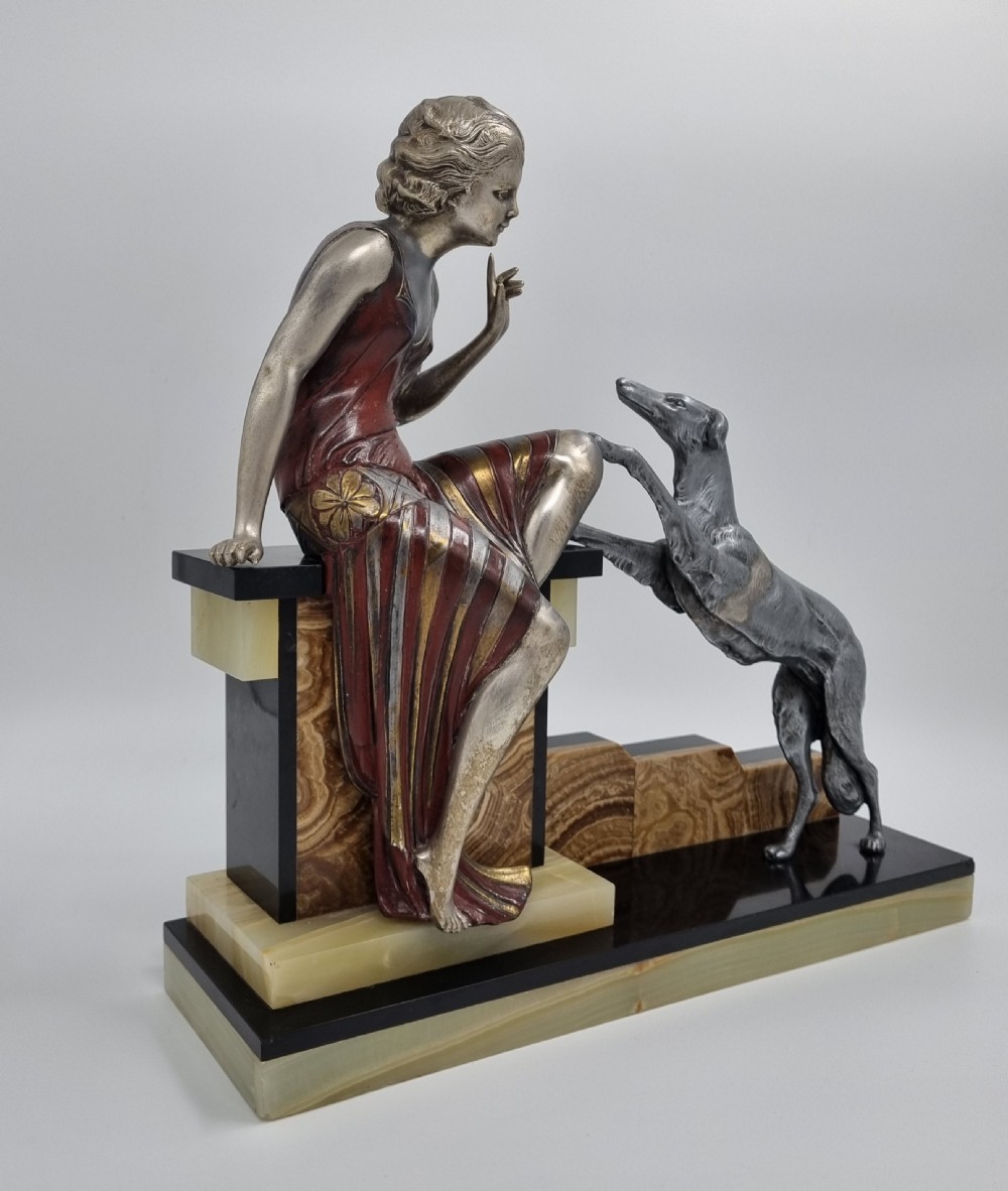 Art Deco Sculpture Lady with Dog 