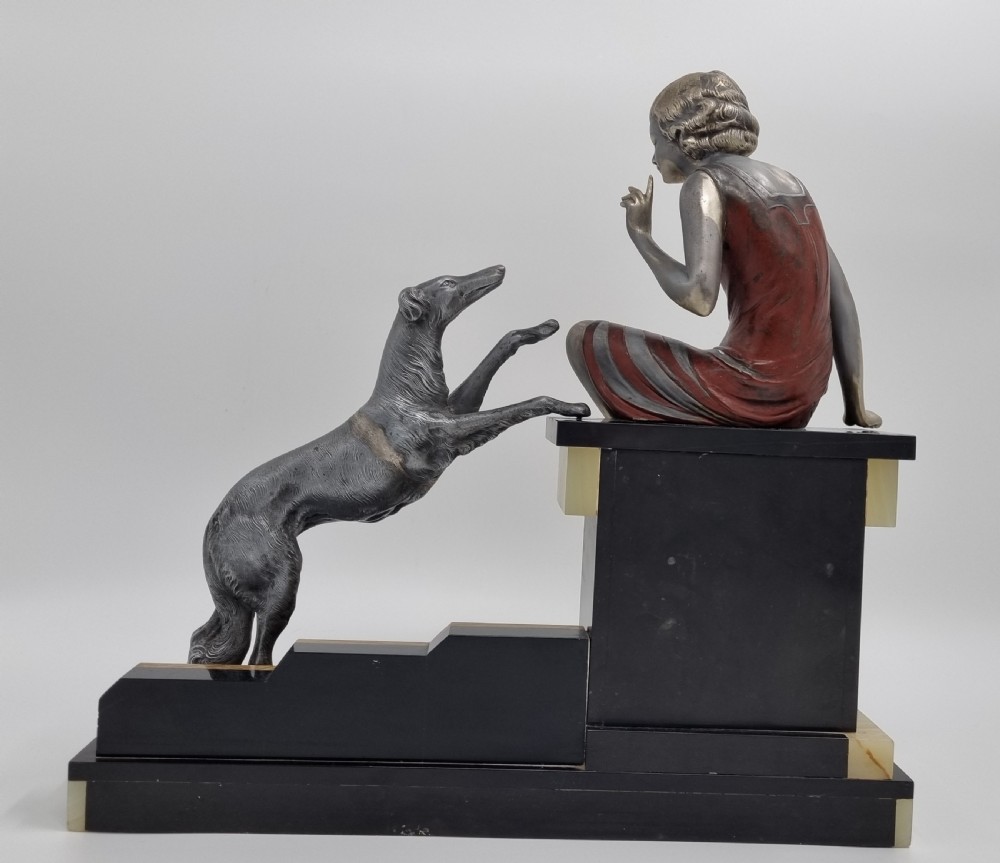 Art Deco Sculpture Lady with Dog 