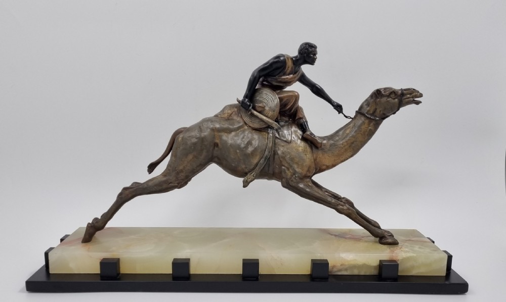 Art Deco Statue Arabian Warrior on Camel by Drouot  C 1920s View IX