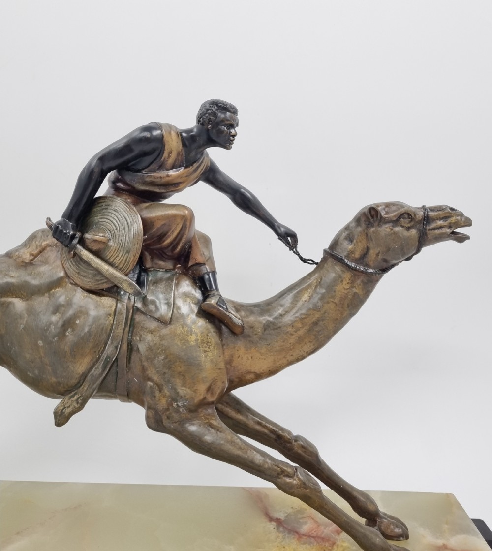 Art Deco Statue Arabian Warrior on Camel by Drouot  C 1920s View II