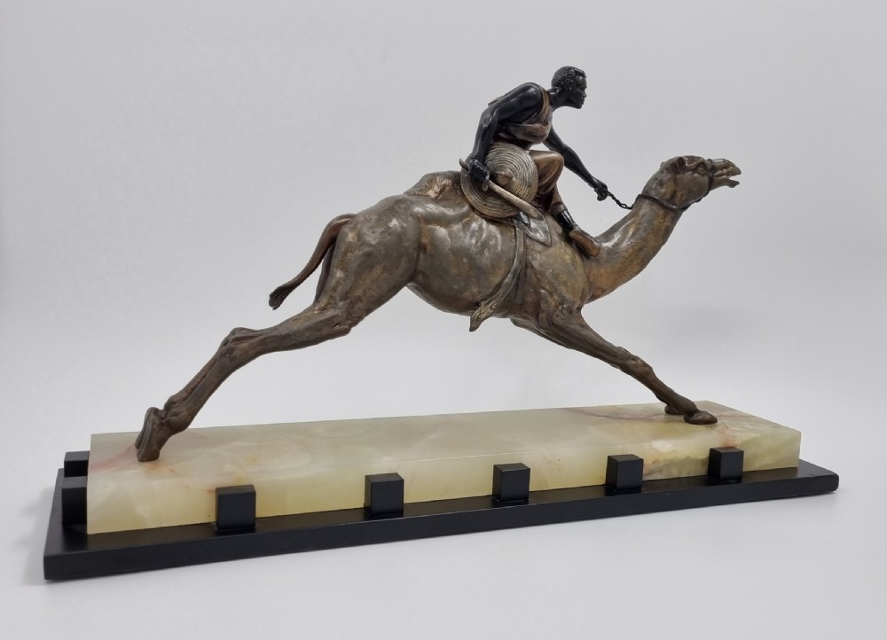 Art Deco Statue Arabian Warrior on Camel by Drouot  C 1920s View IV