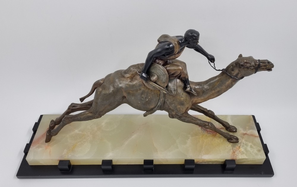 Art Deco Statue Arabian Warrior on Camel by Drouot  C 1920s View V