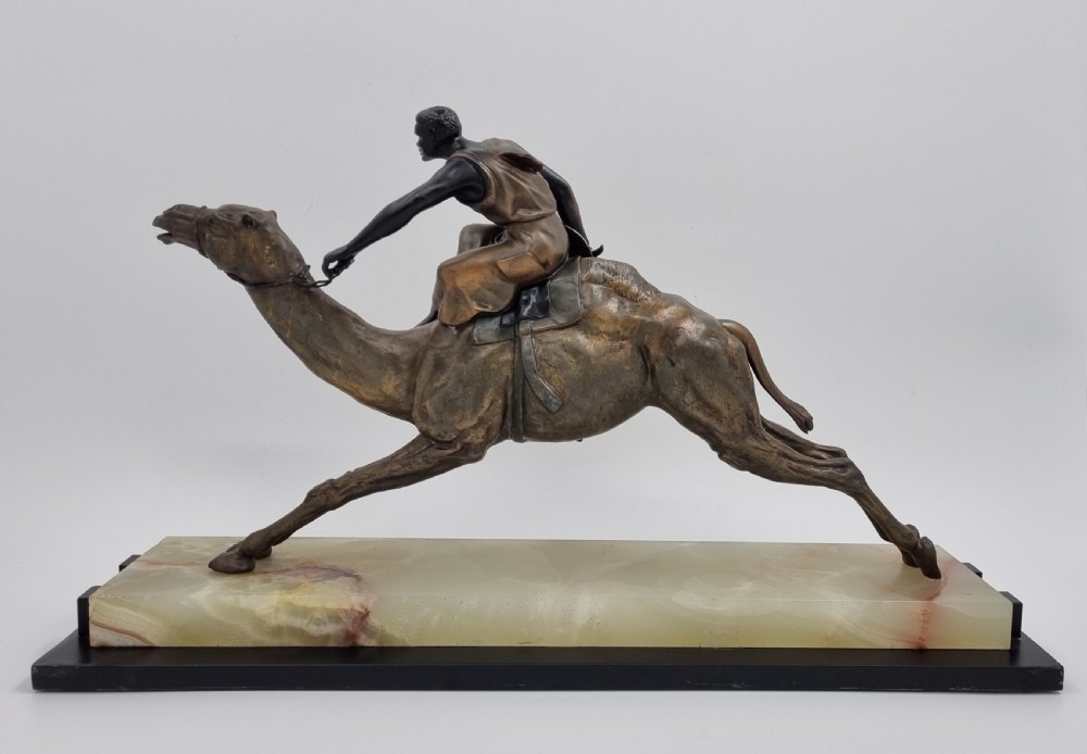 Art Deco Statue Arabian Warrior on Camel by Drouot  C 1920s View VI