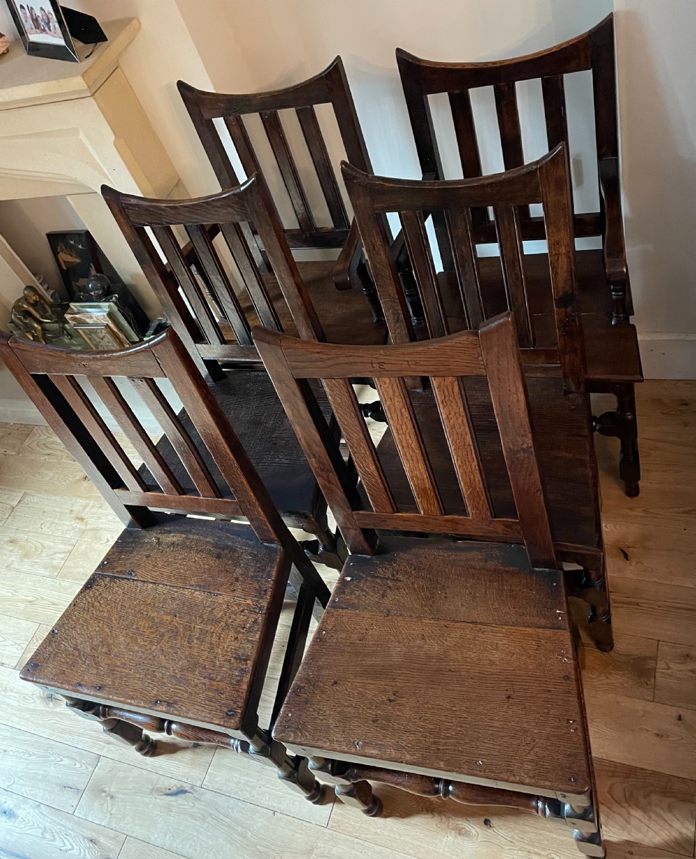 Set of Six 18th Century English Oak Dining Chairs 
 View II