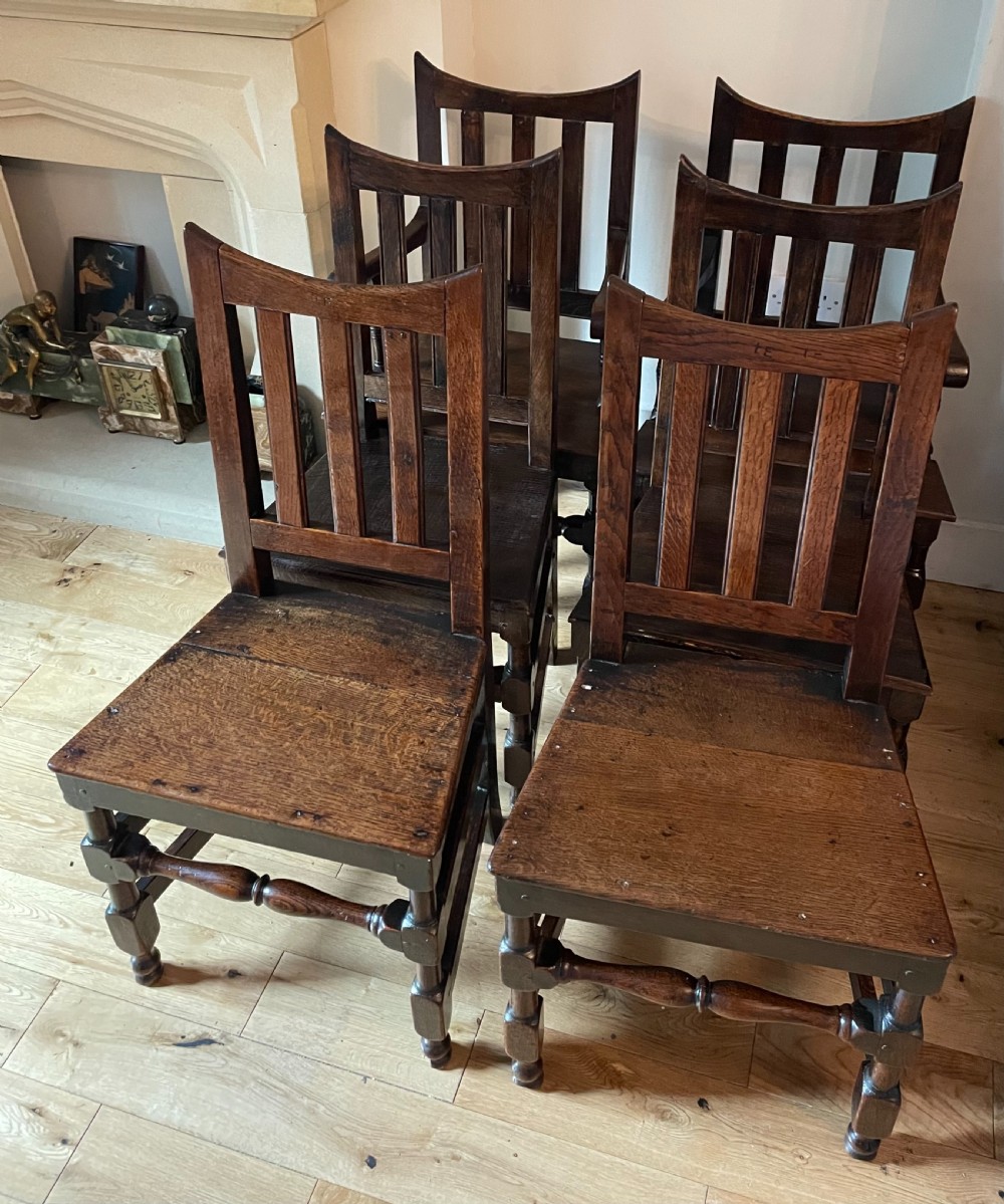Set of Six 18th Century English Oak Dining Chairs 
 View III
