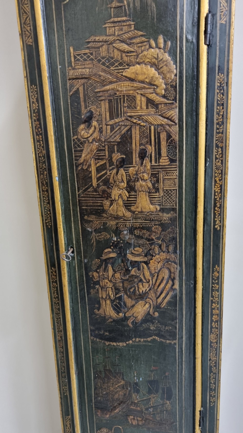18th Century Lacquered Japanned Longcase Clock from London Circa 1740 View III