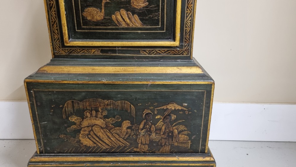 18th Century Lacquered Japanned Longcase Clock from London Circa 1740 View VI
