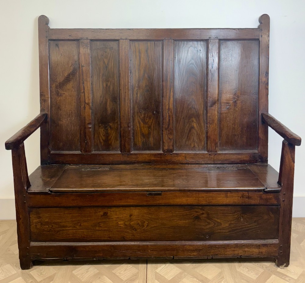 18th-Century Oak and Ash Box Settle